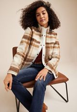 Brown Arabella Plaid Sherpa Shacket, C5883, small