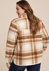 Plus Size Brown Arabella Plaid Sherpa Shacket, C5883, small