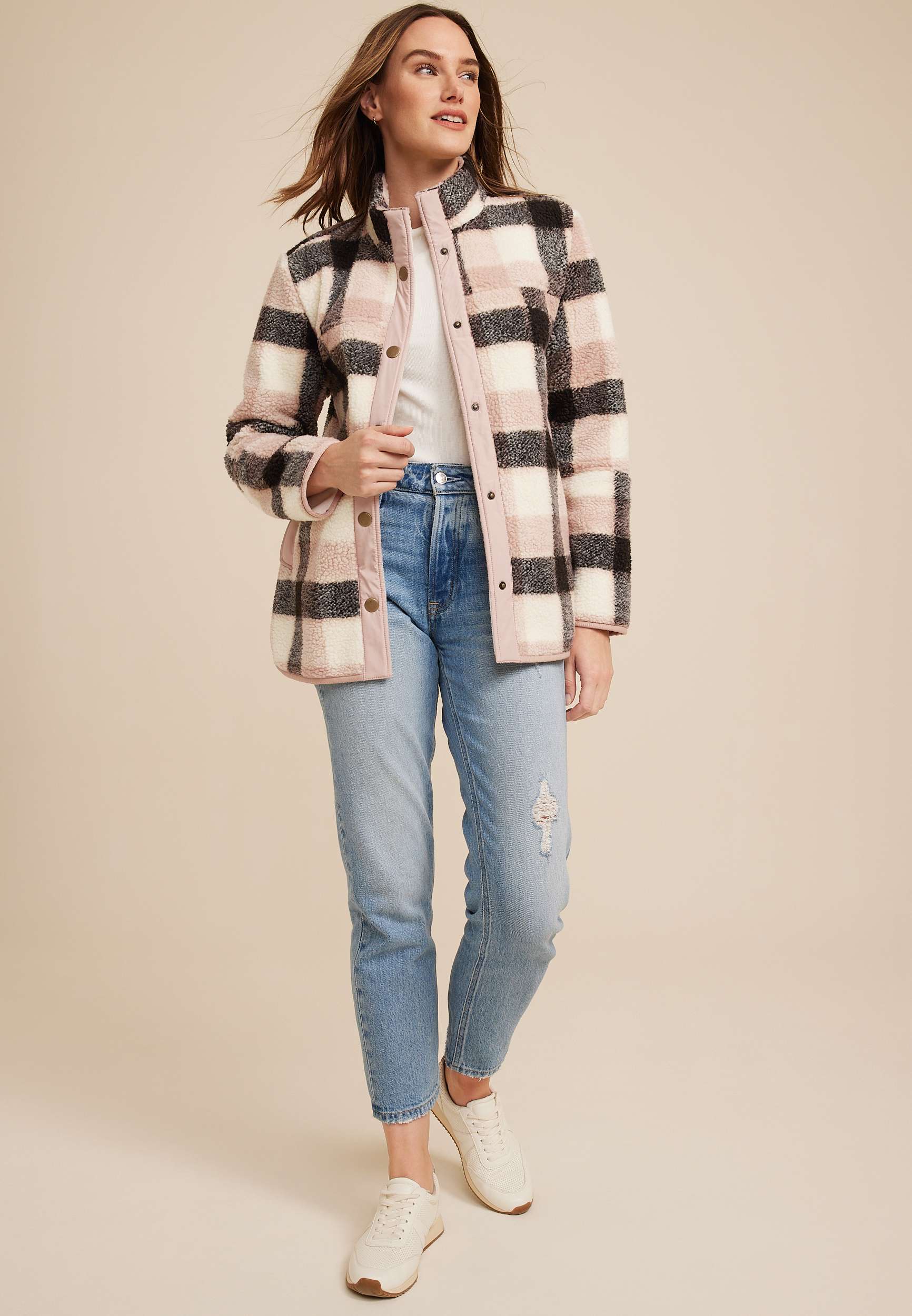 Pink Plaid Sherpa Shacket, C1939, large