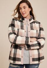 Plus Size Pink Plaid Sherpa Shacket, C1939, small