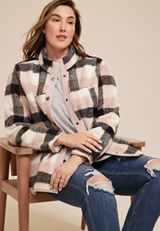 Plus Size Pink Plaid Sherpa Shacket, C1939, small