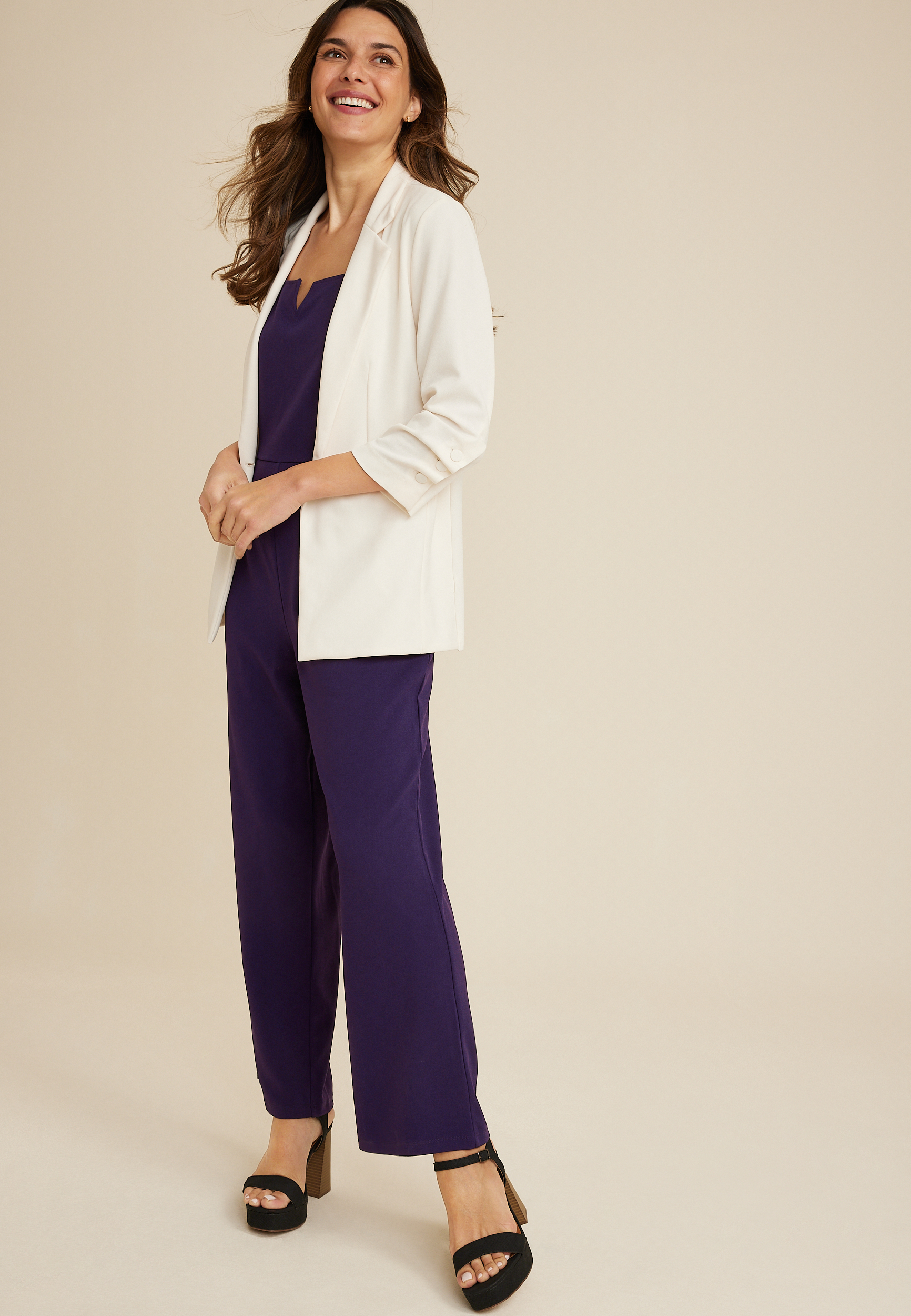 Notch Neck Sleeveless Jumpsuit, , large