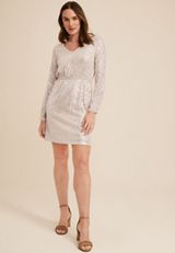 Sequin Long Sleeve Mini Dress, C727, small