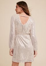 Sequin Long Sleeve Mini Dress, C727, small