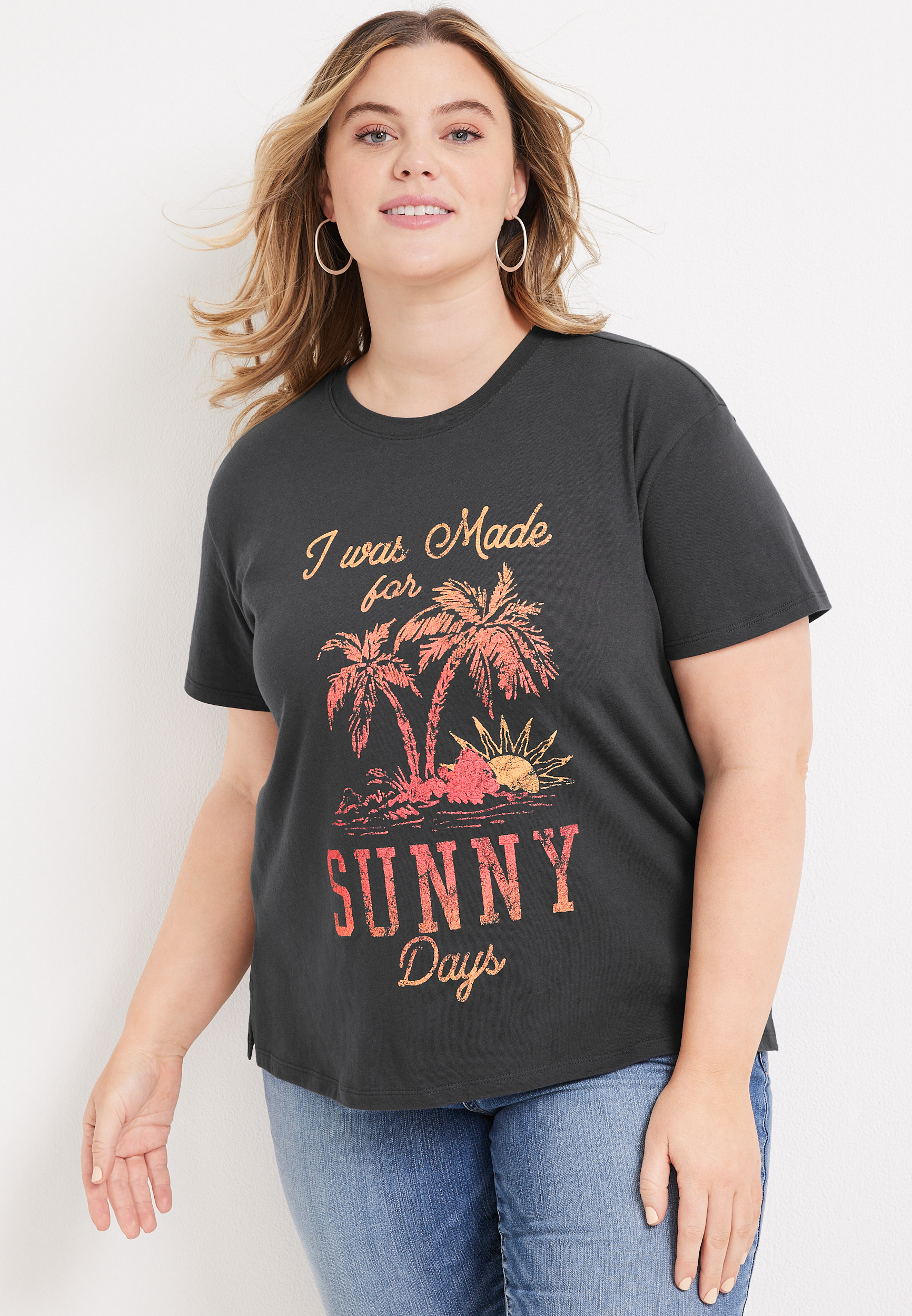 Plus Size Sunny Days Graphic Tee, PHANTOM BLACK, large