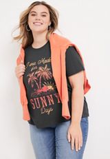 Plus Size Sunny Days Graphic Tee, PHANTOM BLACK, small