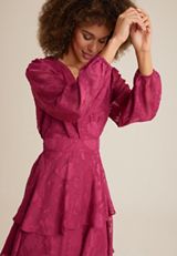 Jacquard Tiered Long Sleeve Skater Dress, C9094, small