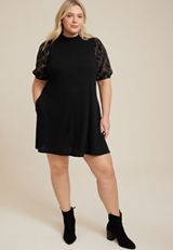 Plus Size 24/7 Mock Neck Mixer Mini Dress, BLACK COMBO, small