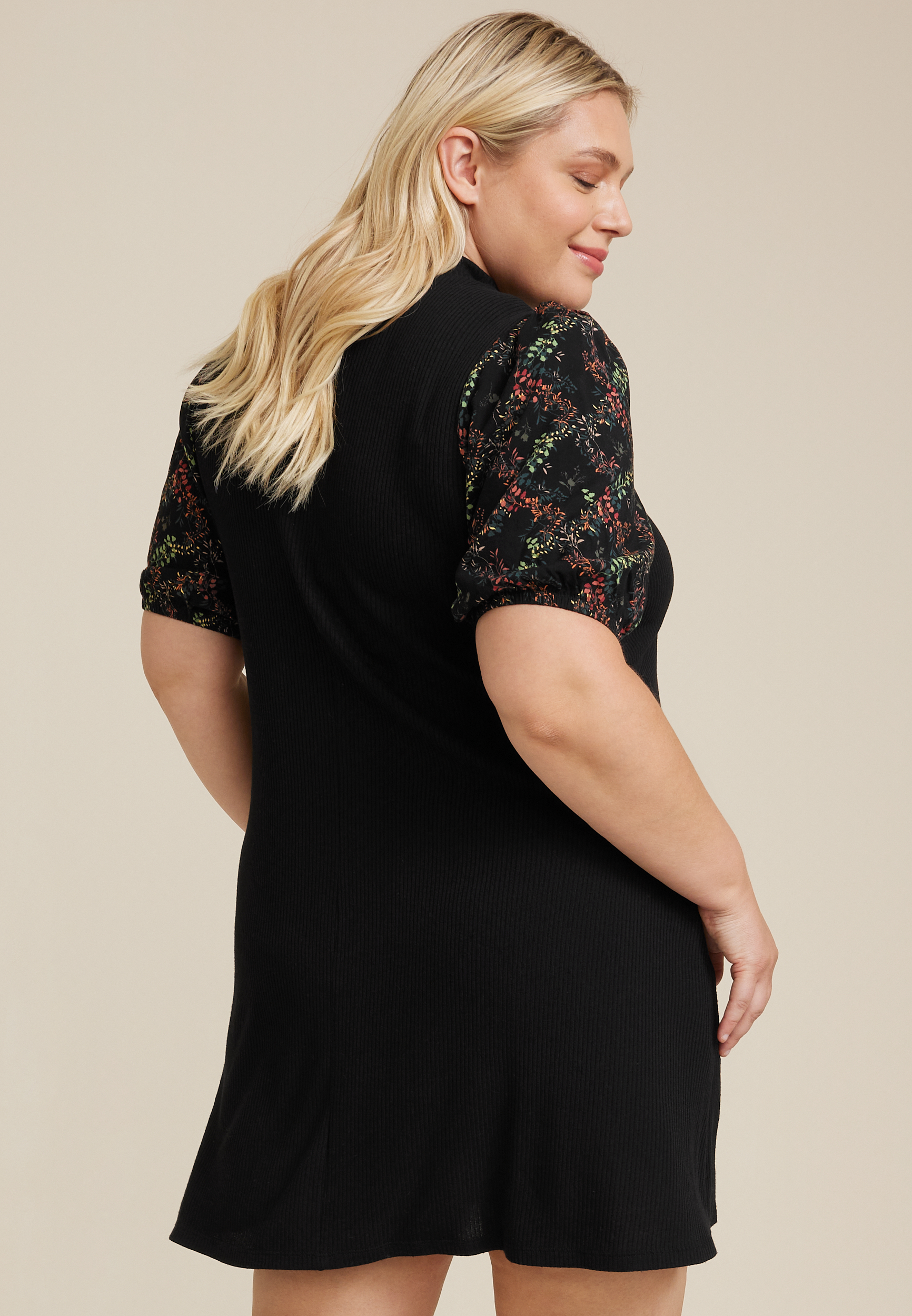 Plus Size 24/7 Mock Neck Mixer Mini Dress, BLACK COMBO, large