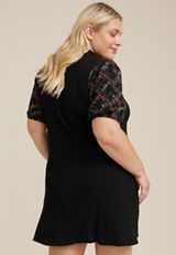 Plus Size 24/7 Mock Neck Mixer Mini Dress, BLACK COMBO, small