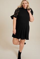 Plus Size 24/7 Mock Neck Mixer Mini Dress, BLACK COMBO, small