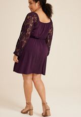 Plus Size Cinched Bodice Lace Sleeve Mini Dress, C9149, small