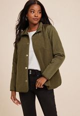 Olive Sherpa Quilted Mixed Media Jacket, C4419, small
