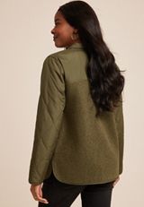 Olive Sherpa Quilted Mixed Media Jacket, C4419, small