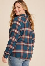Plus Size Cabin Plaid Button Up Shirt, BLUE COMBO, small