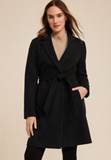 Black Wrap Longline Coat, C106, small
