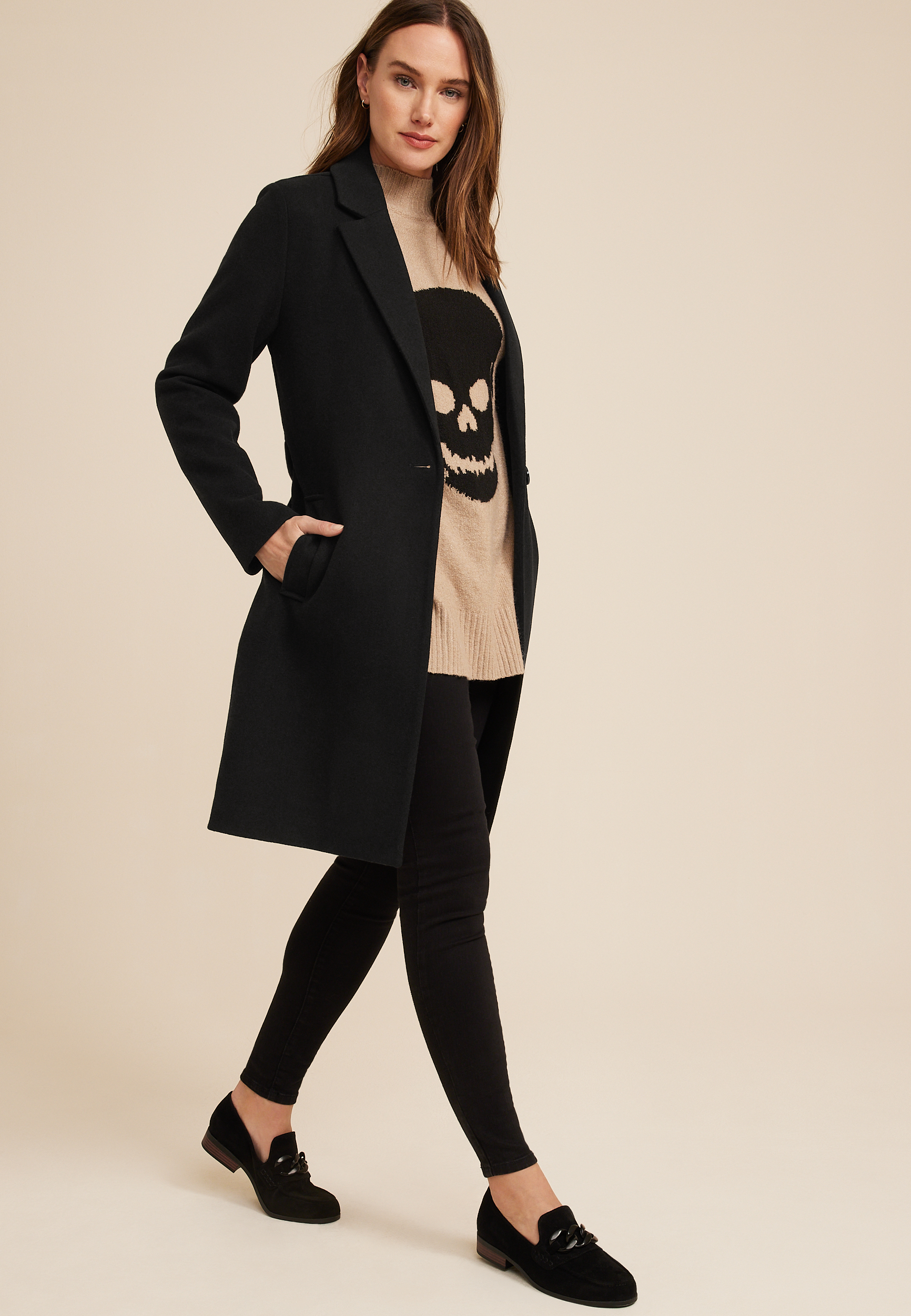 Black Wrap Longline Coat, C106, large
