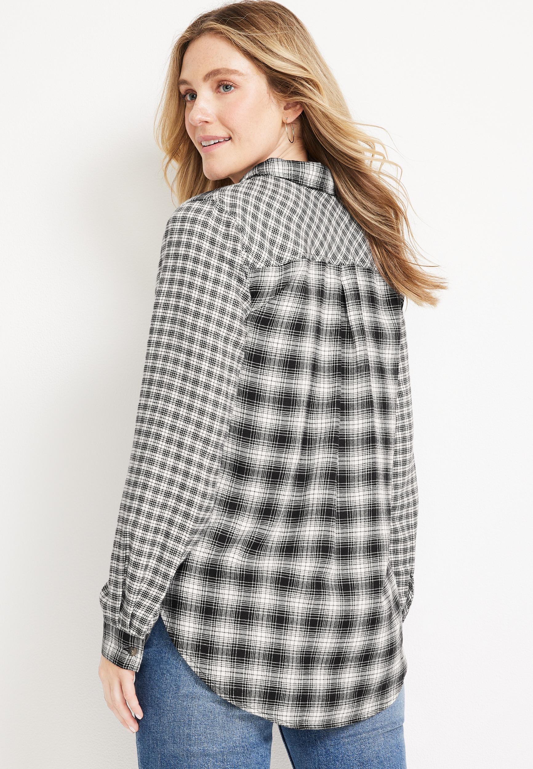 Collegiate Plaid Button Down Shirt, C1756, large