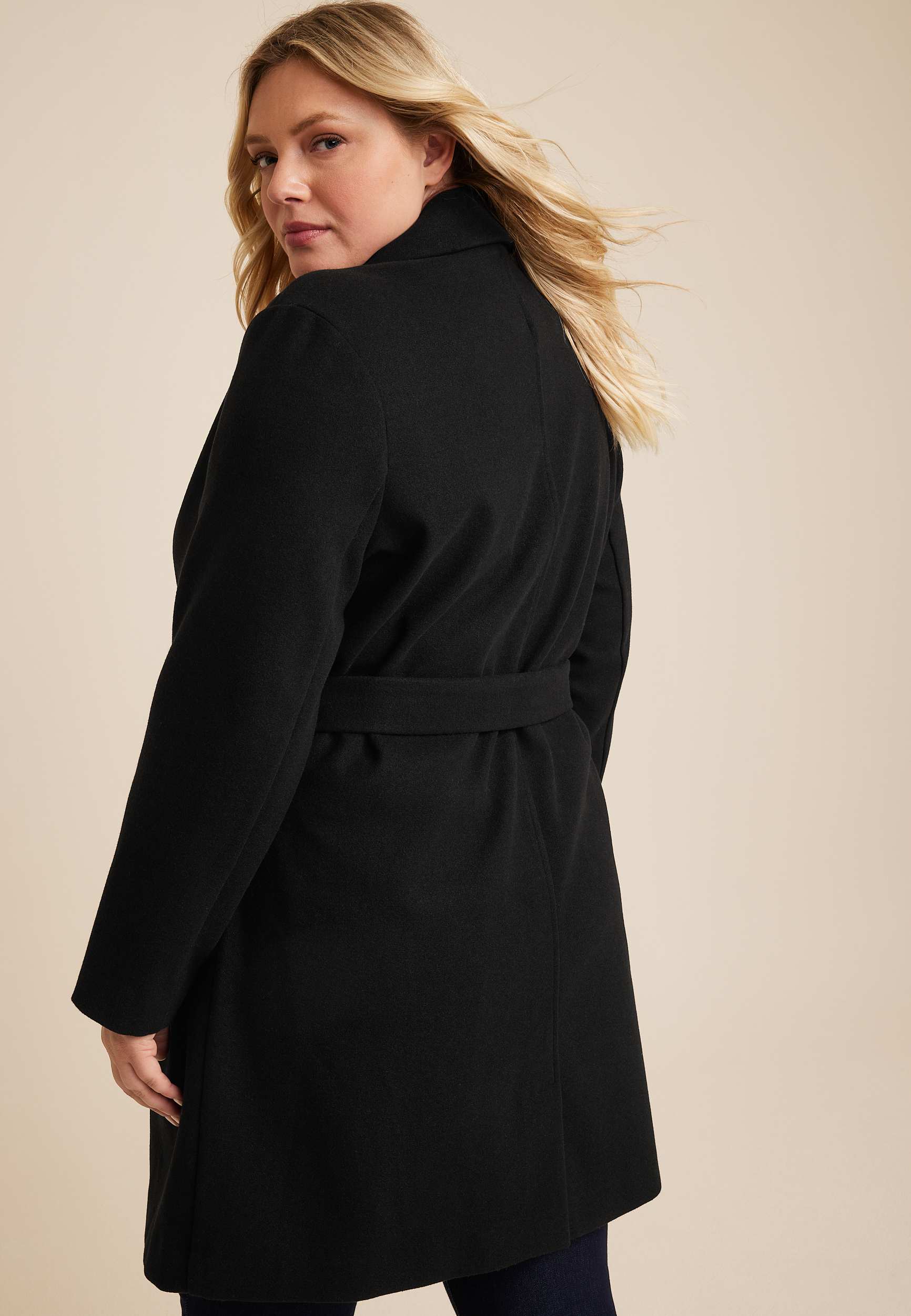 Plus Size Black Wrap Longline Coat, C106, large