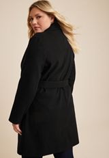 Plus Size Black Wrap Longline Coat, C106, small
