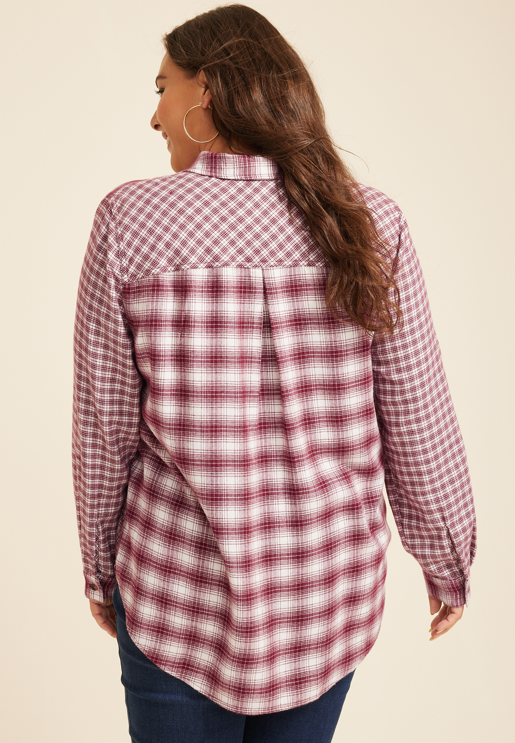 Plus Size Collegiate Plaid Button Down Shirt, C5869, large