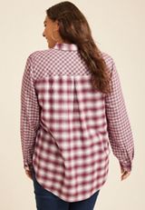 Plus Size Collegiate Plaid Button Down Shirt, C5869, small