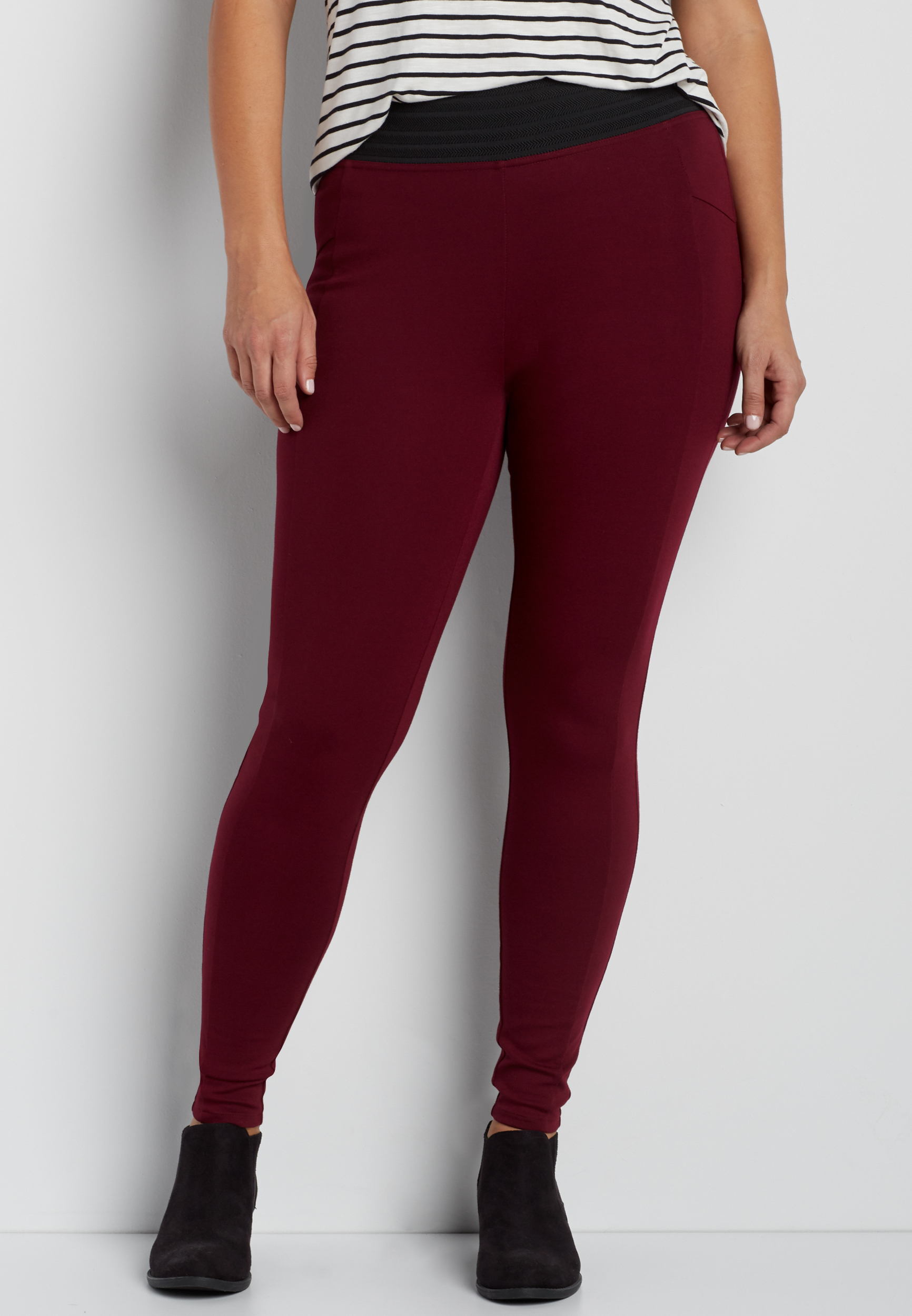 the skinny plus size ponte pant with high elastic waistband in merlot ...