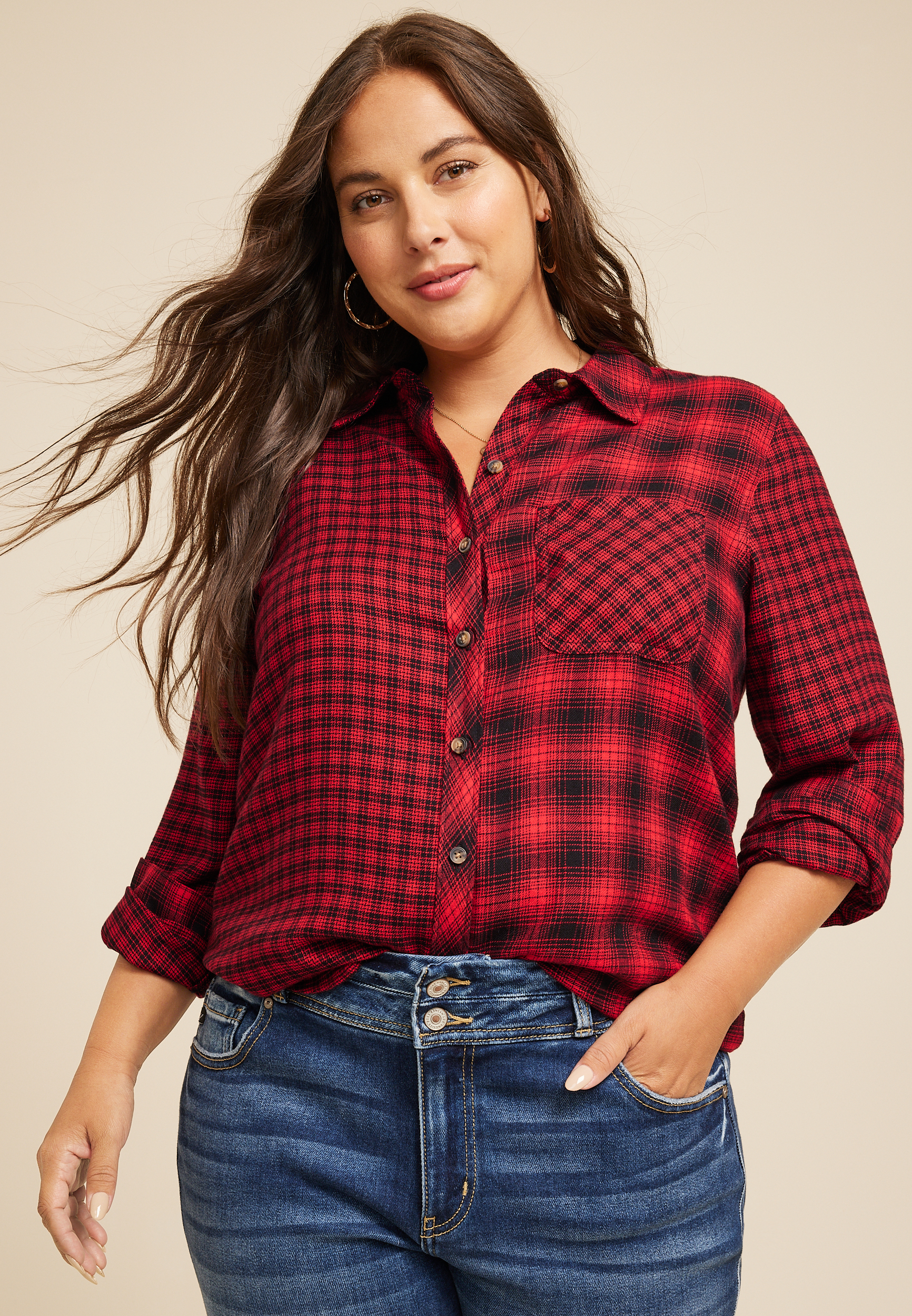 Women's Plus Size Plaid & Button Down Shirts | maurices