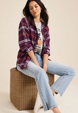 Cabin Plaid Hooded Boyfriend Tunic Shirt, C9153, small