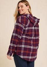 Plus Size Cabin Plaid Hooded Boyfriend Tunic Shirt, C9153, small
