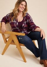 Plus Size Cabin Plaid Hooded Boyfriend Tunic Shirt, C9153, small