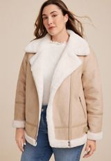Plus Size Faux Suede Shearling Trim Jacket, C9057, small