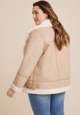 Plus Size Faux Suede Shearling Trim Jacket, C9057, small