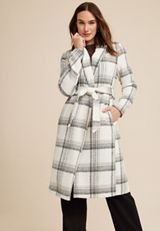Gray Plaid Wrap Longline Coat, C1755, small