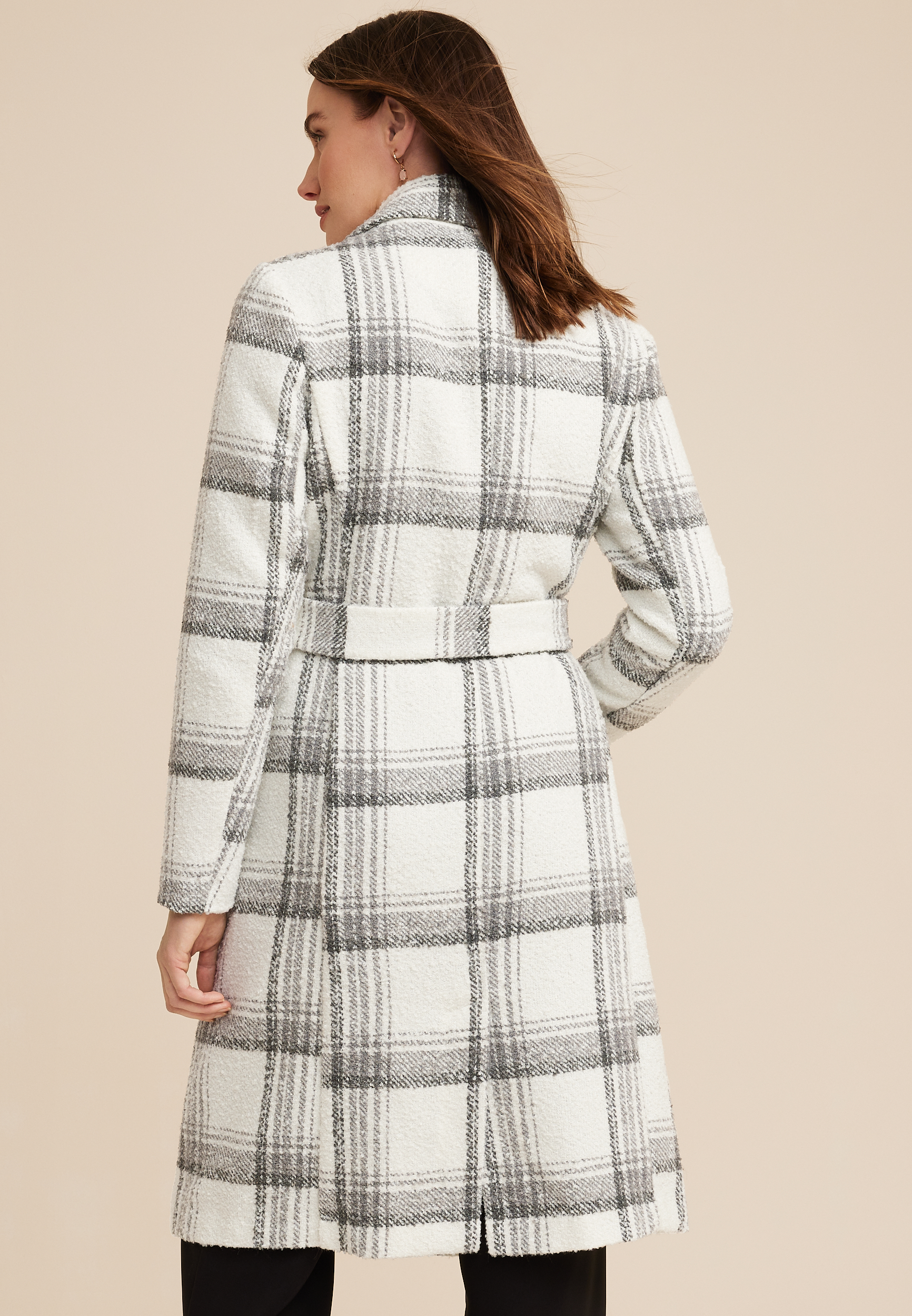 Gray Plaid Wrap Longline Coat, C1755, large