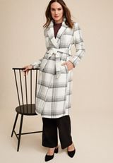 Gray Plaid Wrap Longline Coat, C1755, small