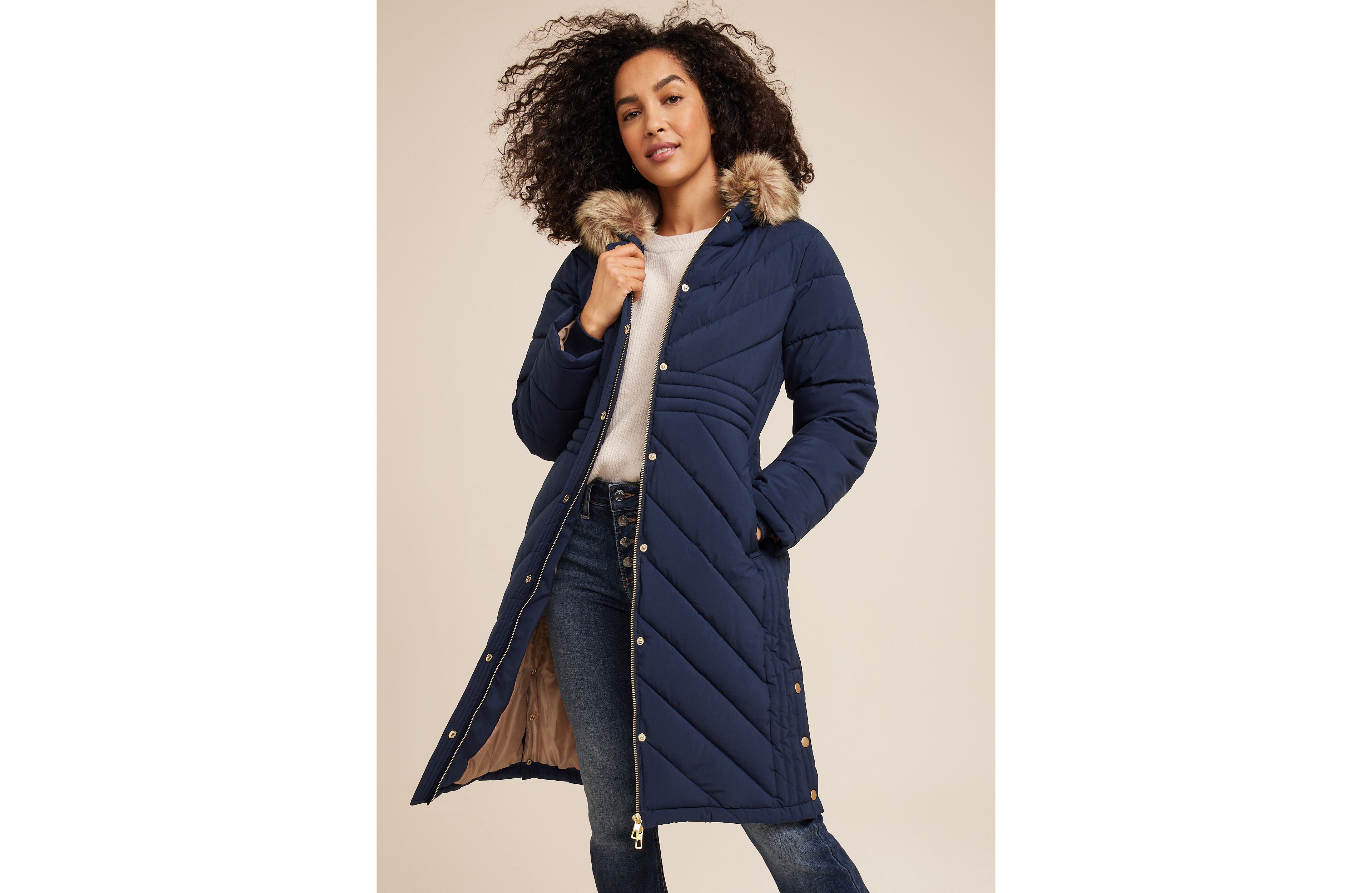 Faux Fur Hooded Longline Puffer Coat