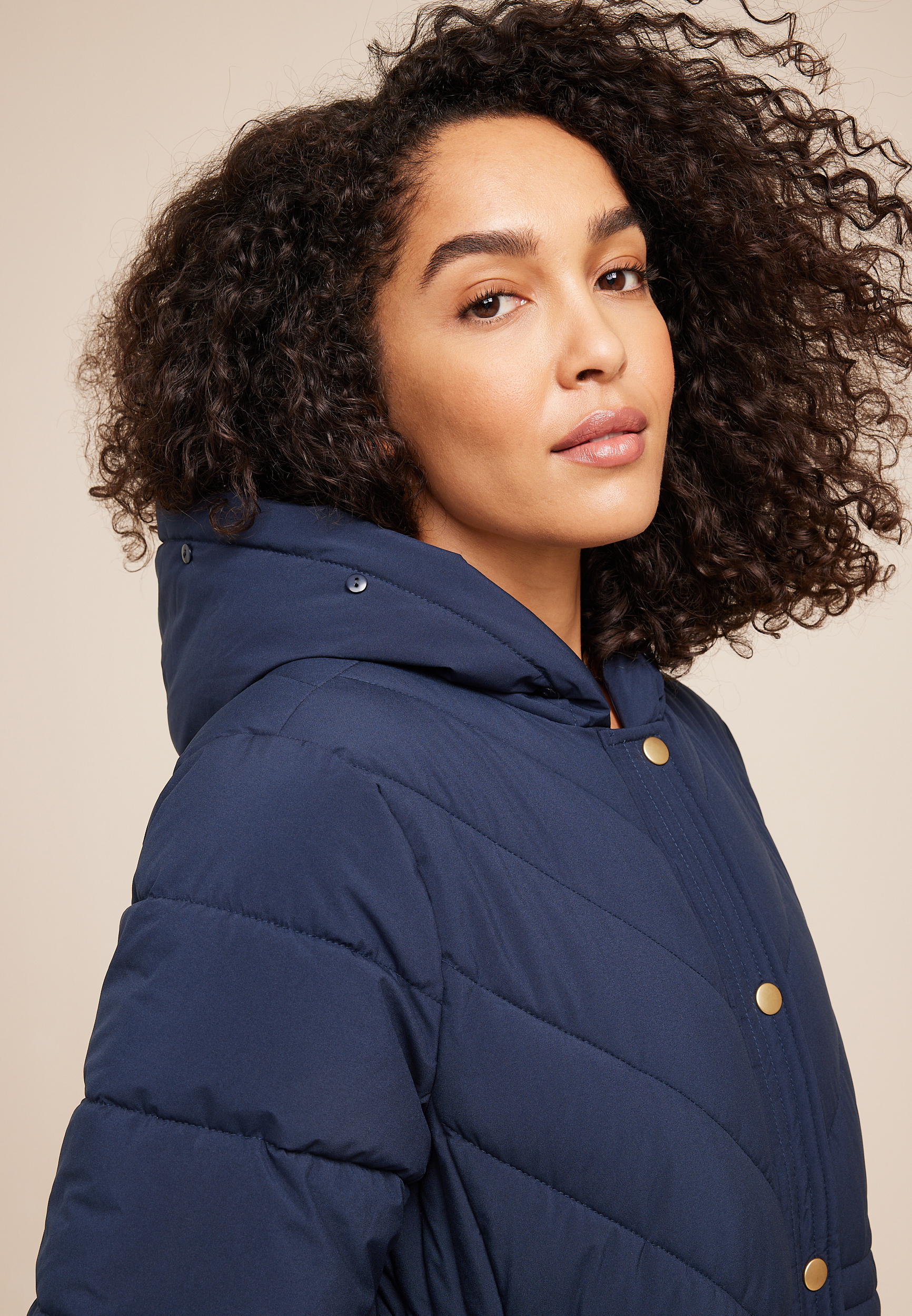 Faux Fur Hooded Longline Puffer Coat, C1919, large