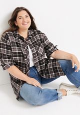 Plus Size Cabin Plaid Boyfriend Tunic Shirt, BLACK COMBO, small