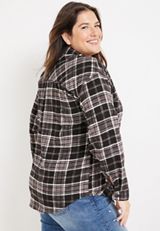 Plus Size Cabin Plaid Boyfriend Tunic Shirt, BLACK COMBO, small