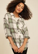Cabin Plaid Boyfriend Tunic Shirt, C6093, small