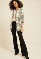 Cabin Plaid Boyfriend Tunic Shirt, C6093, small