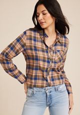 Cabin Plaid Button Up Shirt, ORANGE COMBO, small