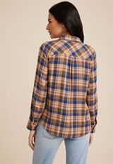 Cabin Plaid Button Up Shirt, ORANGE COMBO, small