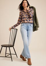 Cabin Plaid Button Up Shirt, ORANGE COMBO, small