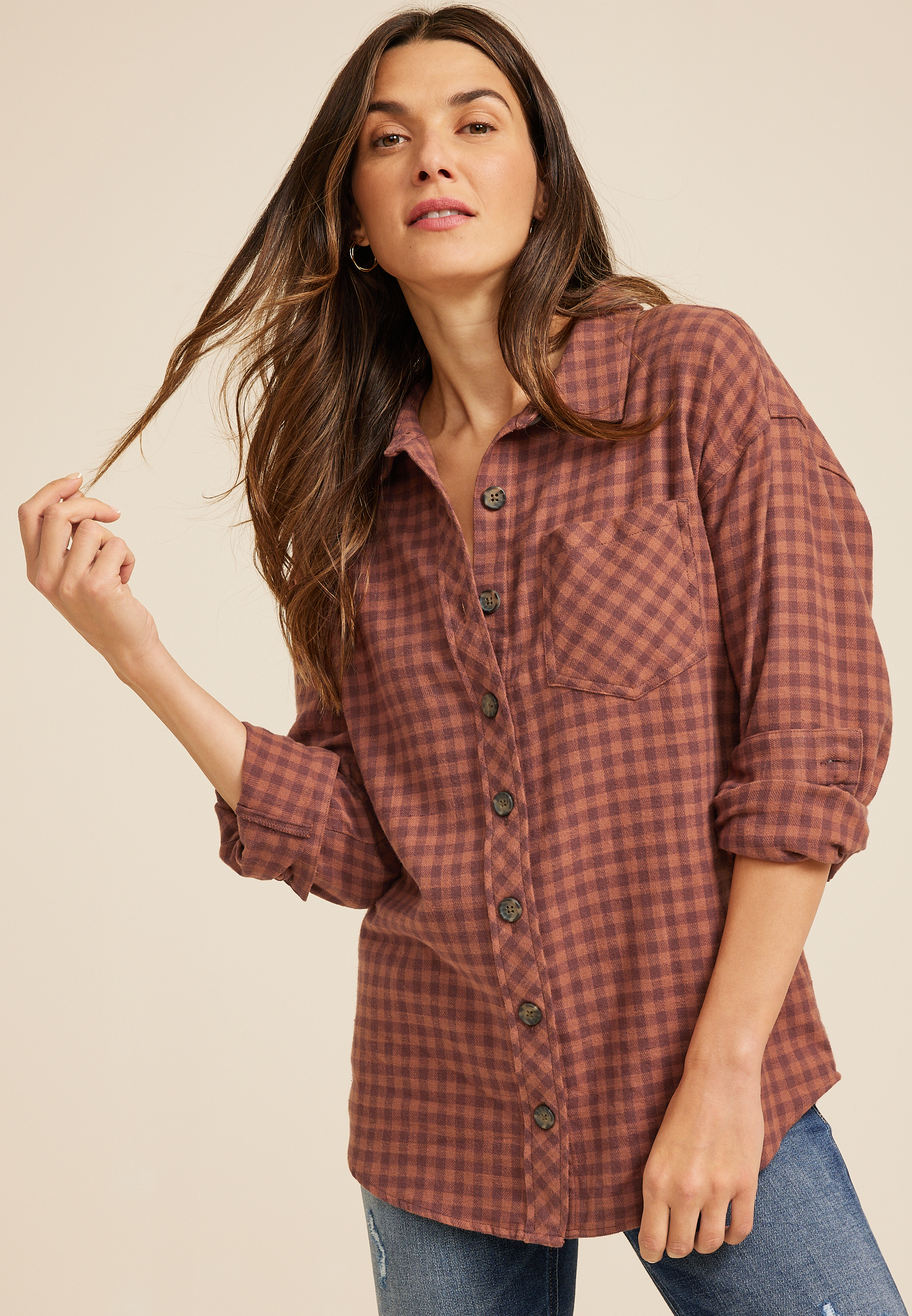 HABITAT BLURRED PLAID BOYFRIEND TUNIC main image 1