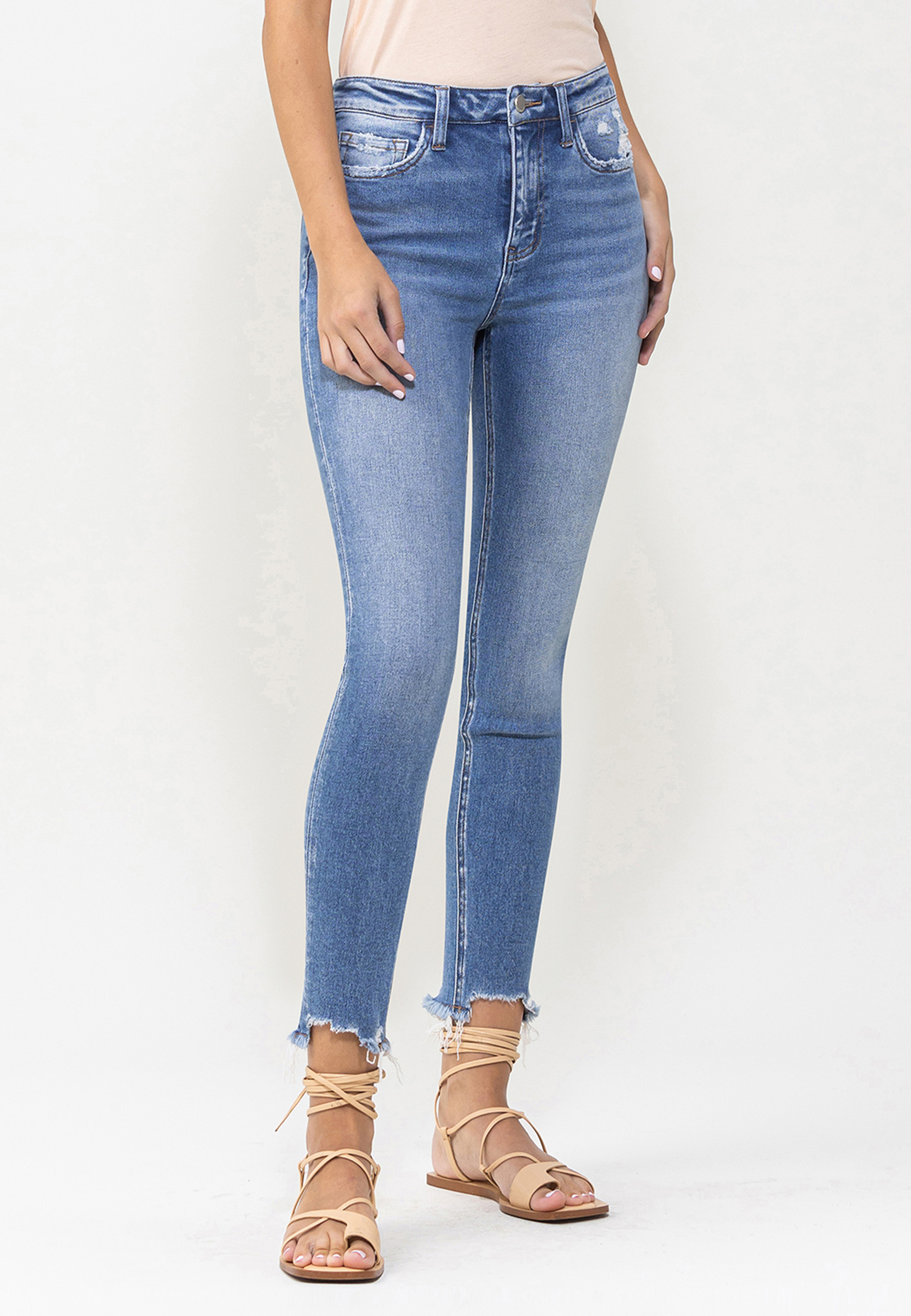Flying Monkey&trade; Ankle Skinny High Rise Frayed Hem Jean, , large