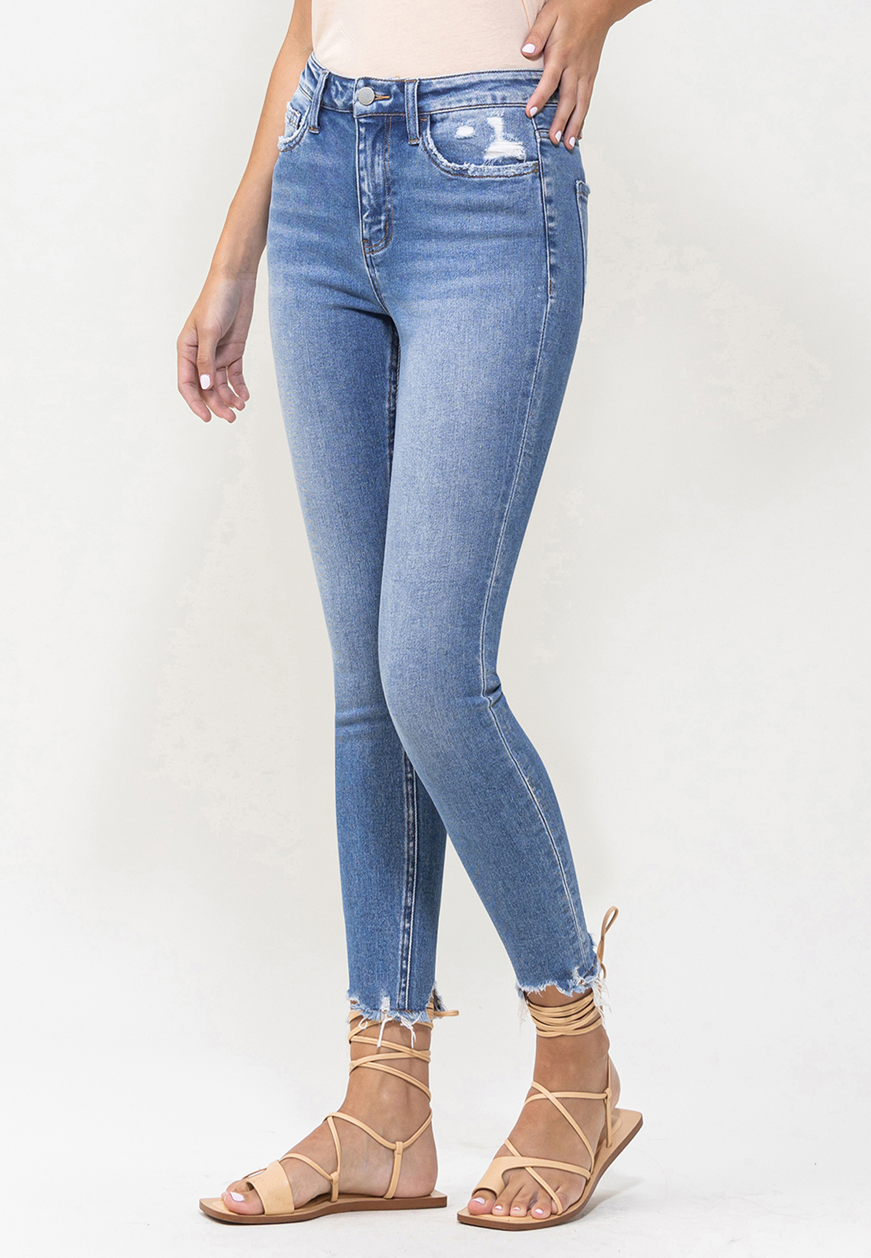 Flying Monkey&trade; Ankle Skinny High Rise Frayed Hem Jean, , large
