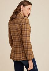 Premia Double Breasted Brown Plaid Blazer, C9195, small