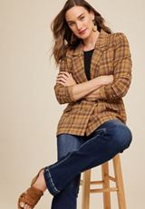 Premia Double Breasted Brown Plaid Blazer, C9195, small